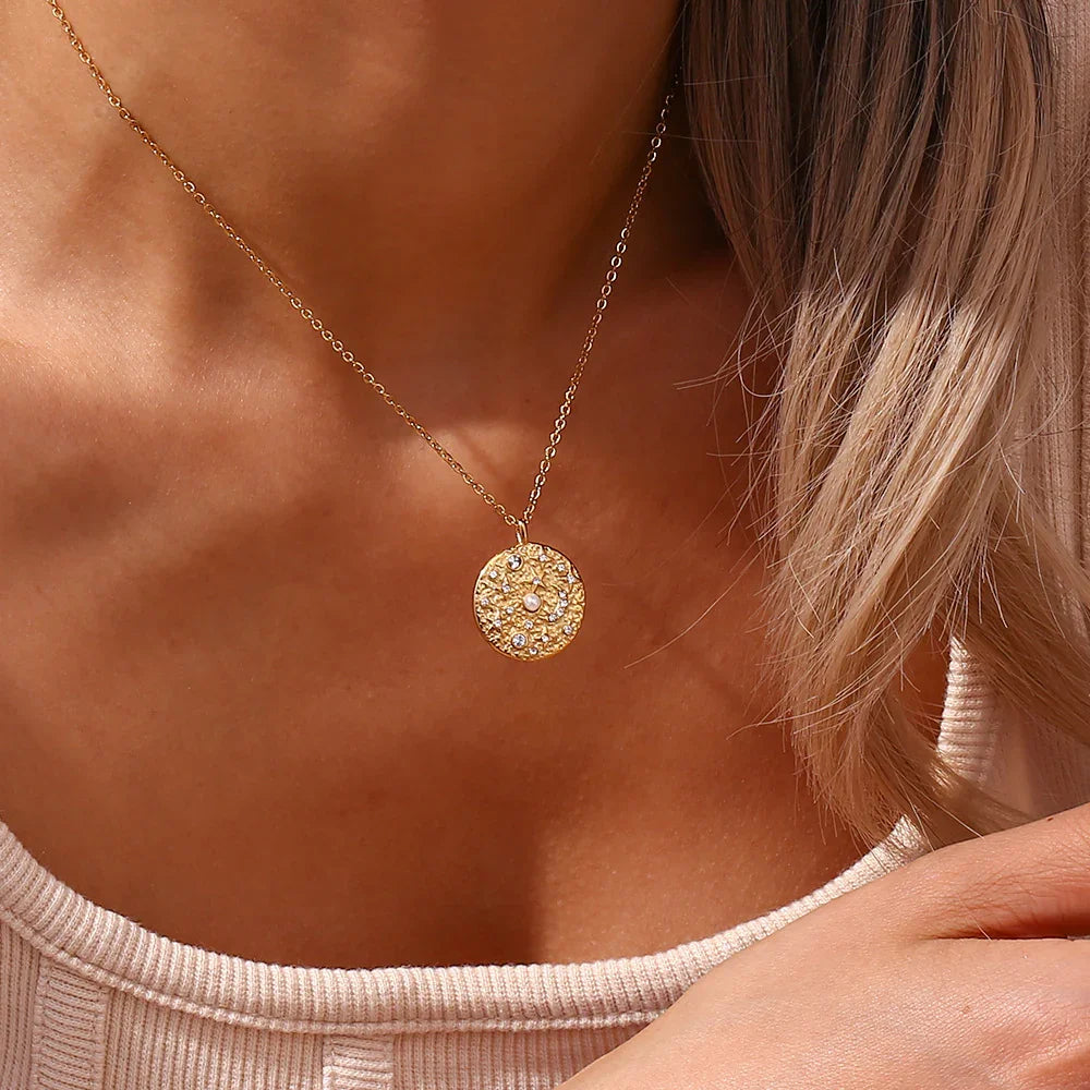 Gold-Plated Cosmic Pendant Necklace For Women