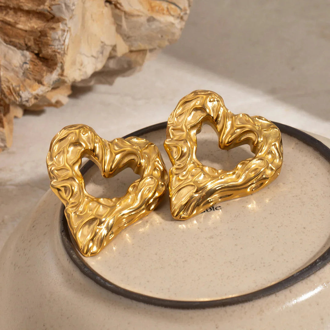 Gold-Plated Crumpled Heart Earrings