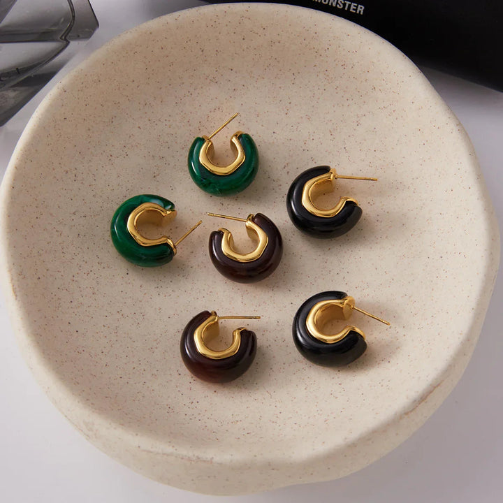 Gold-Plated Chunky Enamel Hoop Earrings