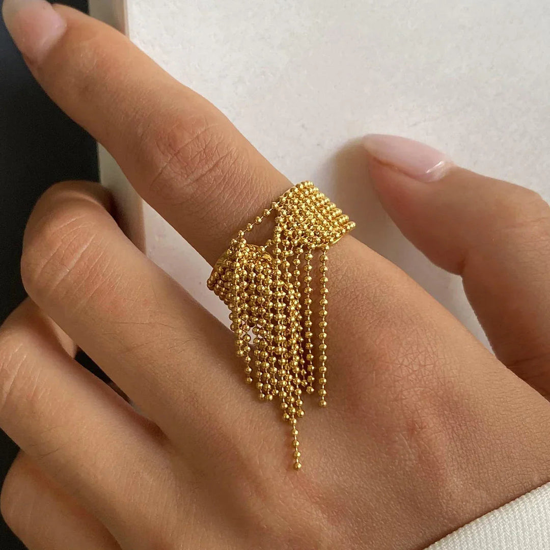 Gold-Plated Tassel Statement Ring for Women