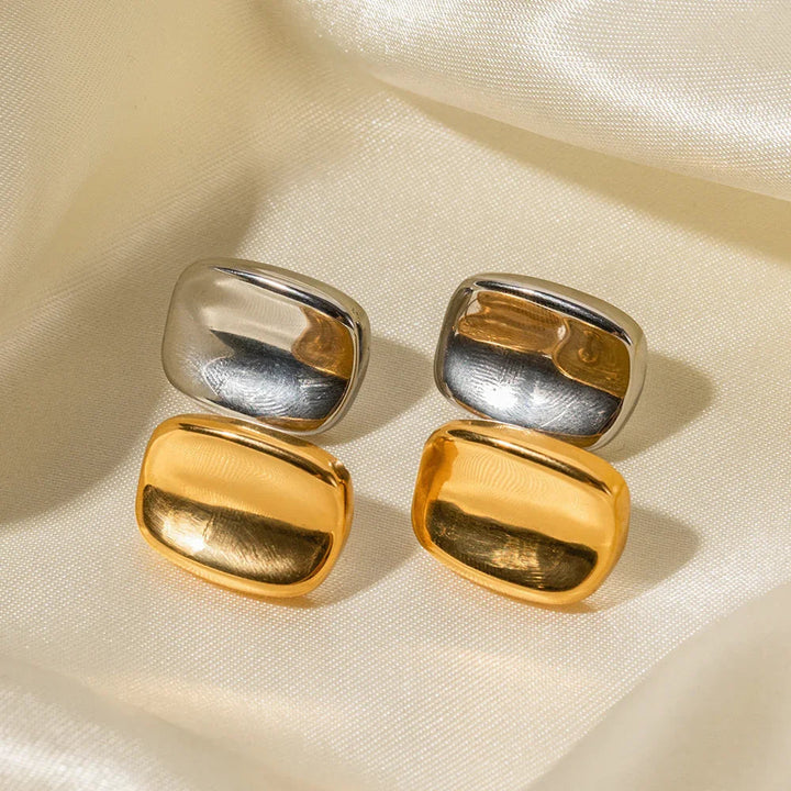 Gold-Plated Rectangular Stud Earrings for Women