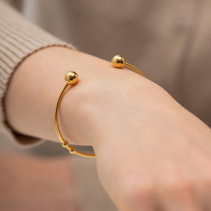 Gold-Plated Beaded Open Cuff Bangle for Women