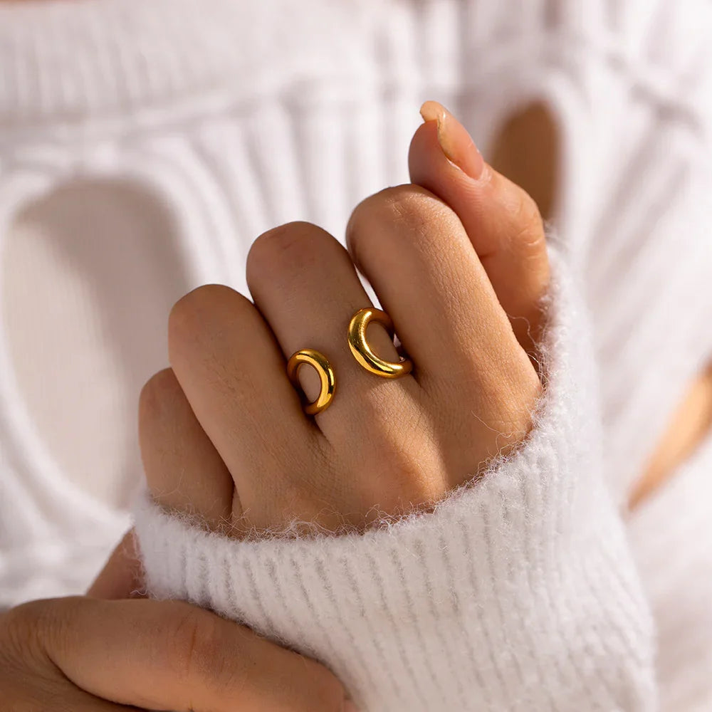 Gold Plated Stainless Steel Twisted Open Band Ring for Women