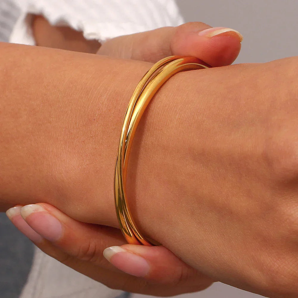 Gold-Plated Layered Bangle Bracelet for Women