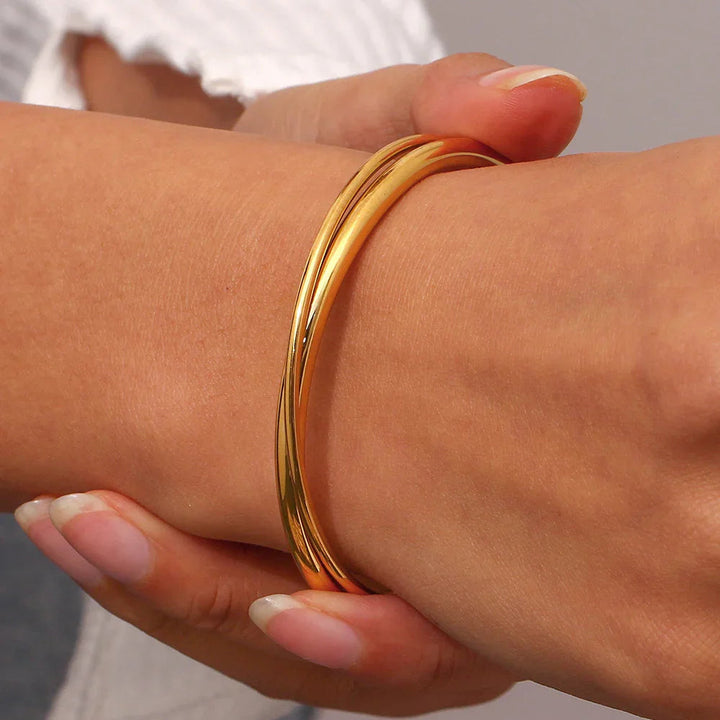 Gold-Plated Layered Bangle Bracelet for Women