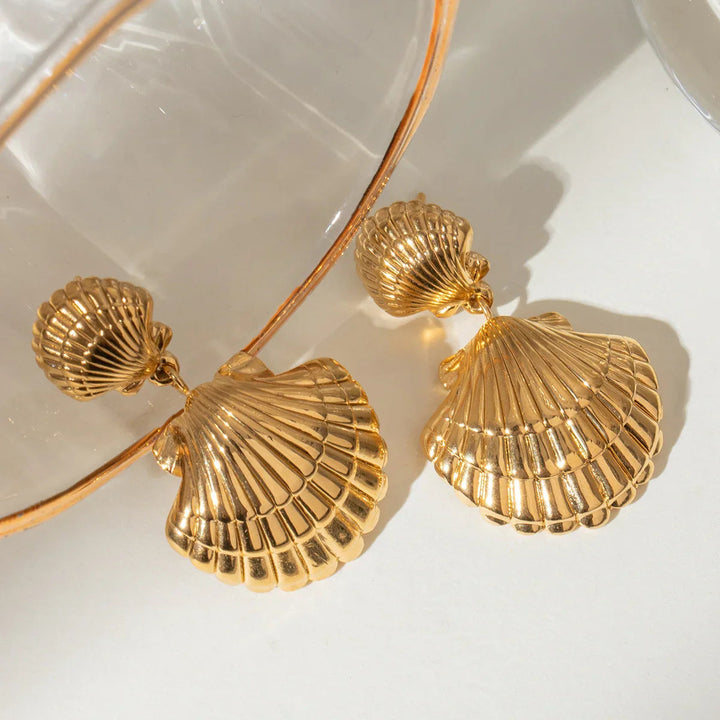 Gold-Plated Seashell Drop Earrings for Women