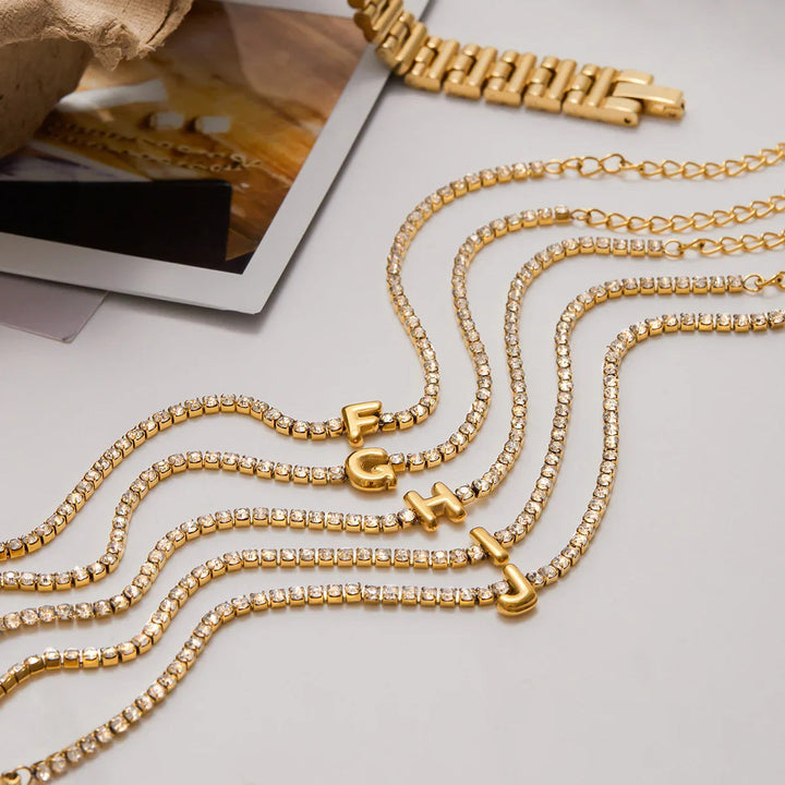 Gold-Plated Cubic Zirconia Initial Tennis Bracelet for Women