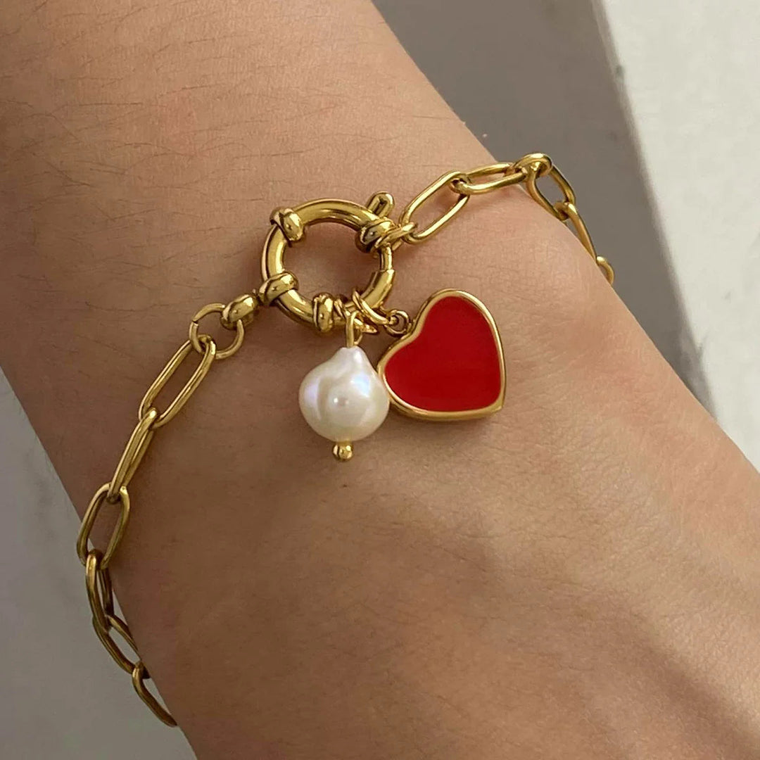 Gold-Plated Faux Pearl Charm Bracelet for Women