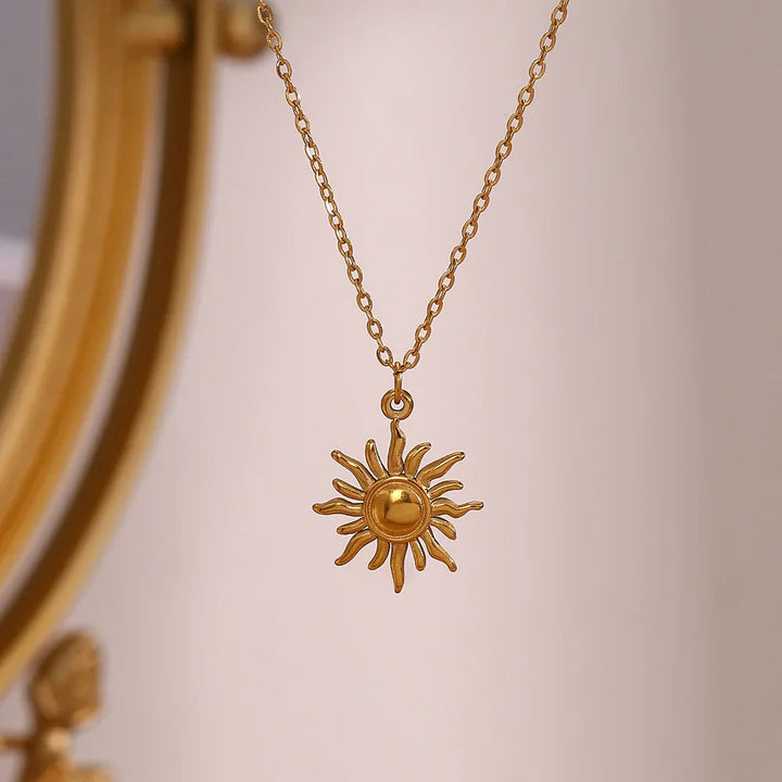 Gold-Plated Celestial Sun Pendant Necklace