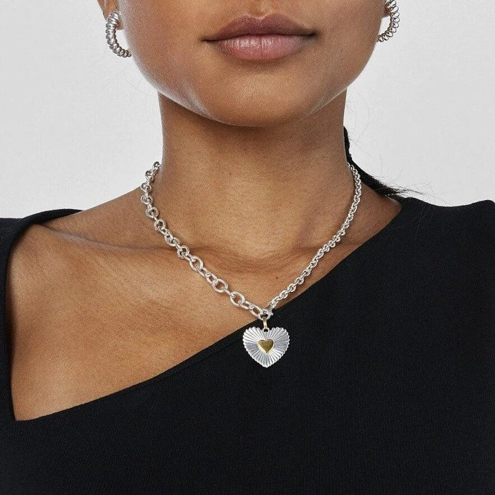 Gold-Plated Silver-Tone Heart Pendant Necklace for Women
