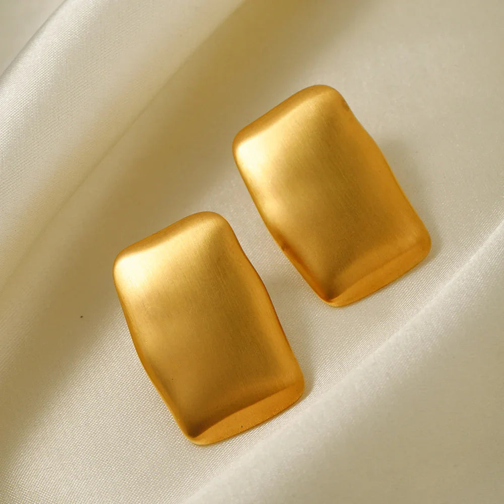 Gold-Plated Rectangular Earrings and Waterproof