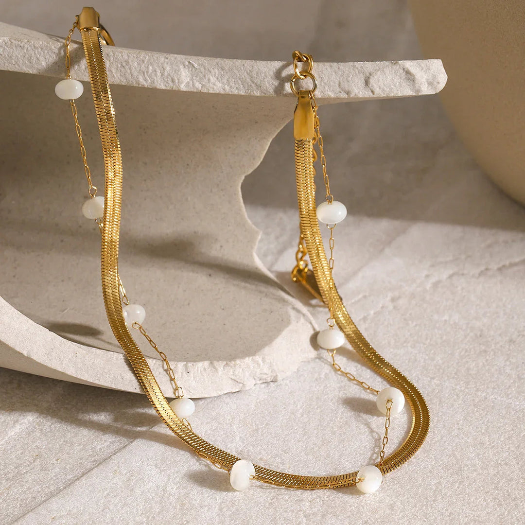 Gold-Plated Faux Pearl Layered Anklet for Women