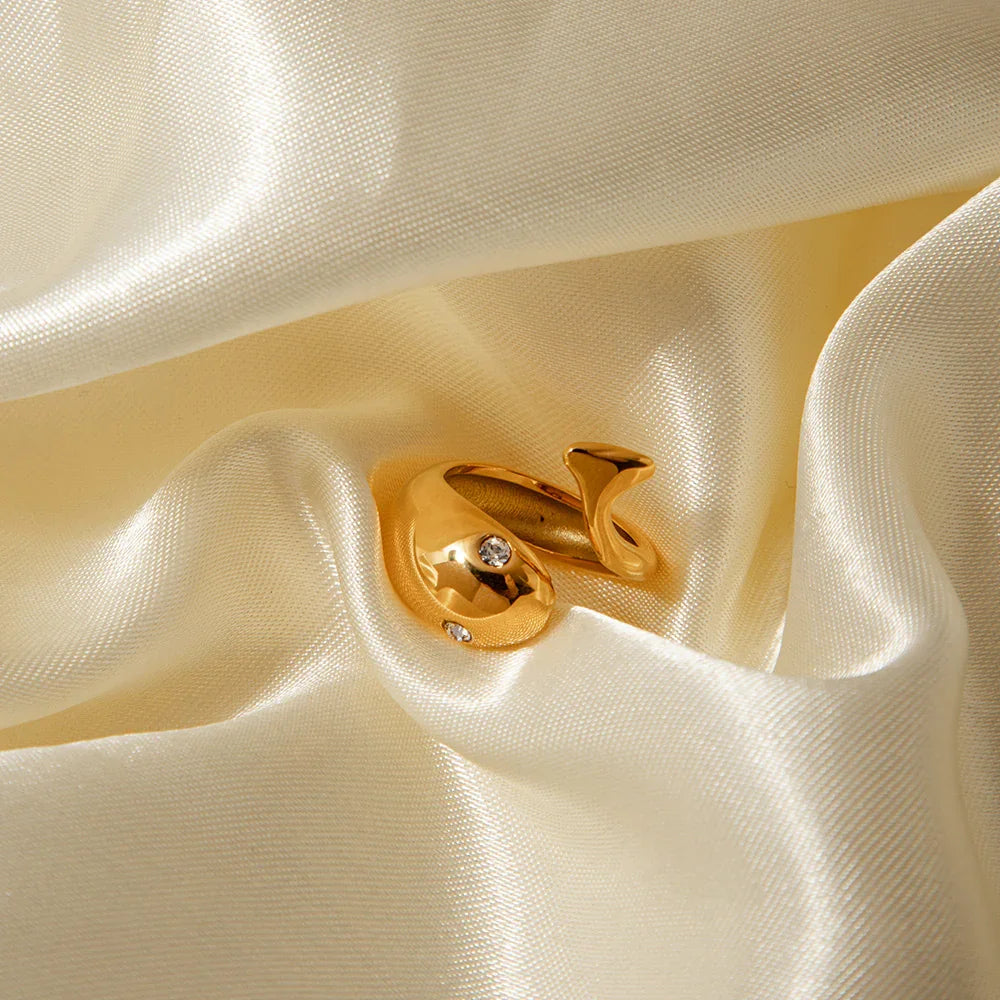 Gold-Plated Serpent Ring with Diamond Simulant