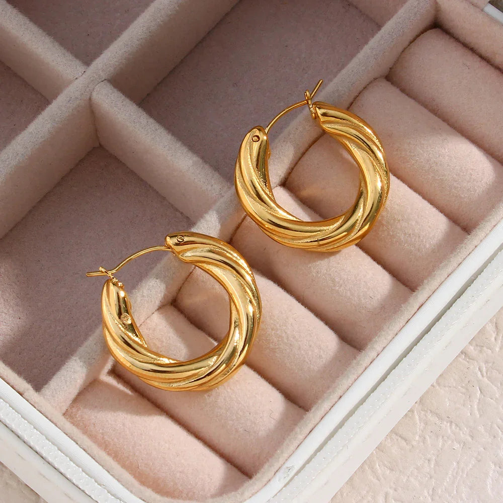 Gold-Plated Twisted Hoop Earrings for Women