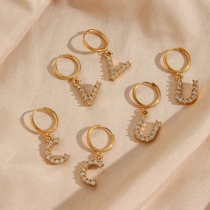 Gold-Plated Initial Letter Earrings with Diamond Simulants