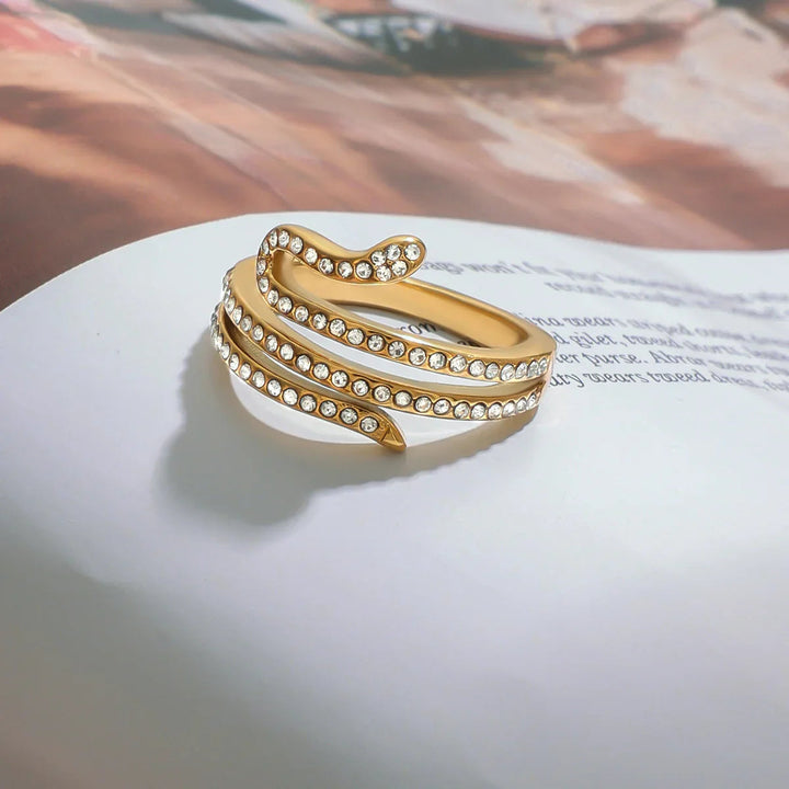 Gold Plated Cubic Zirconia Wrap Statement Ring for Women