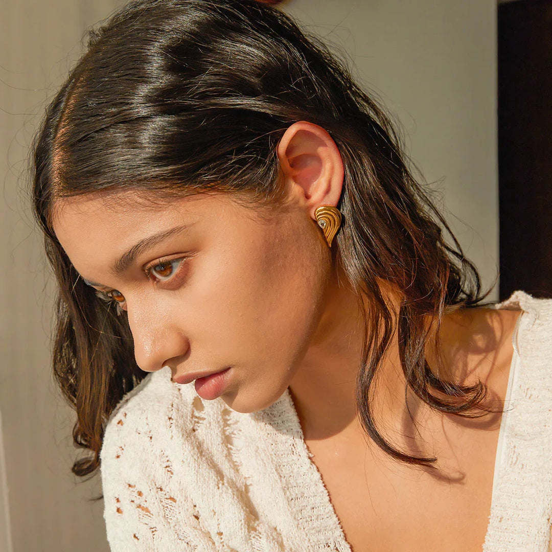 Gold-Plated Heart-Shaped Earrings with Diamond Simulants