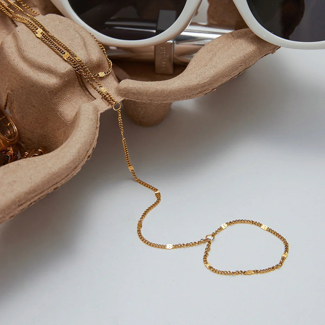 Gold Plated Stainless Steel Hand Chain Bracelet for Women