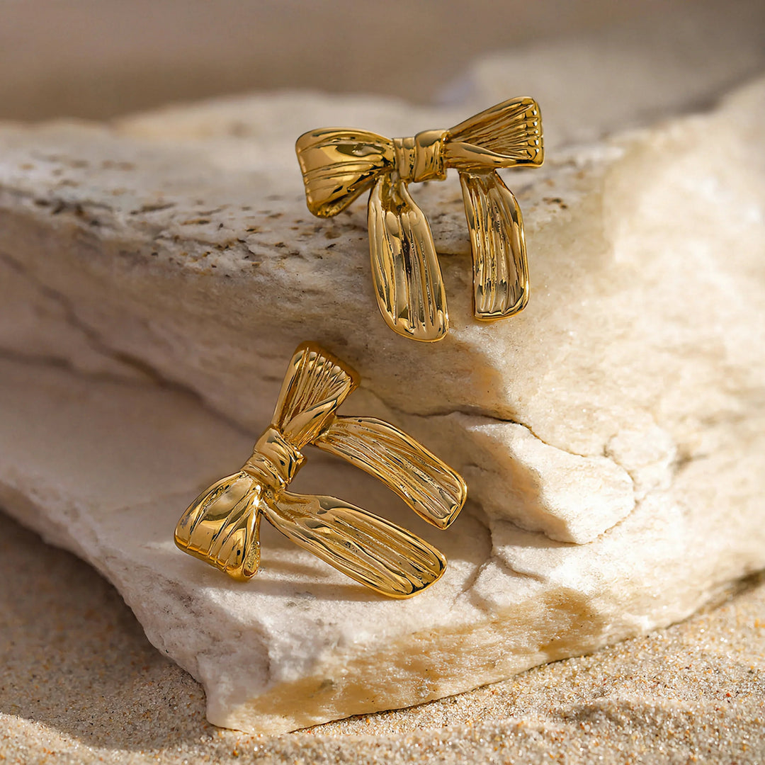 Gold-Plated Ribbon Earrings with Shimmering Finish