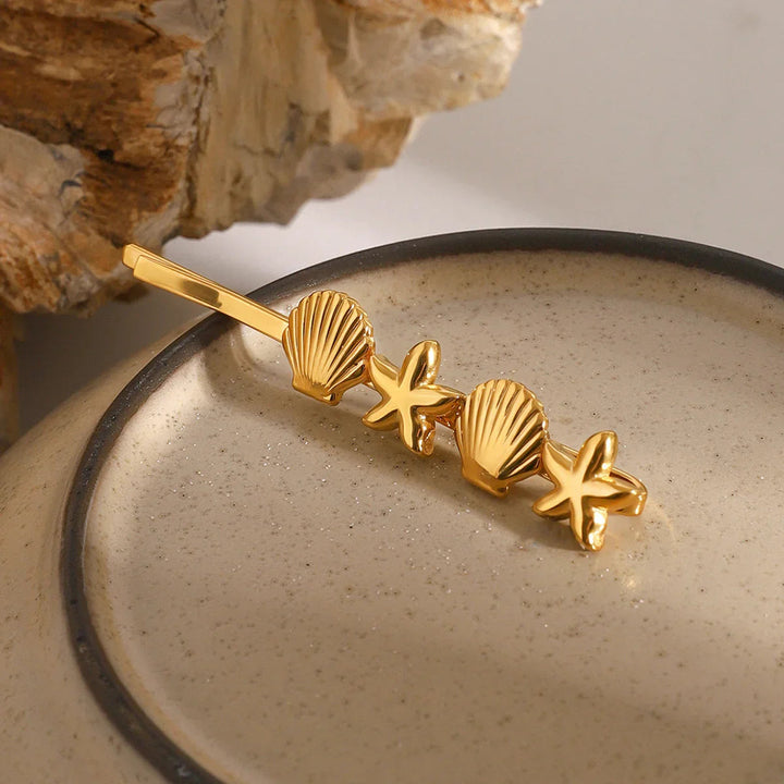 Gold-Plated Starfish-Seashell French Pin