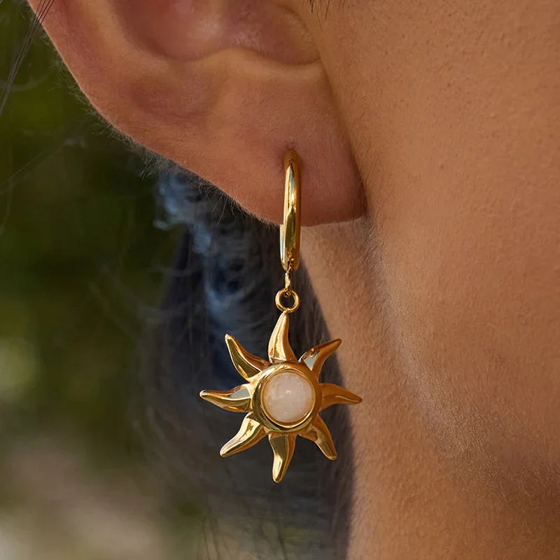 Gold Plated Synthetic Stone Drop Earrings for Women