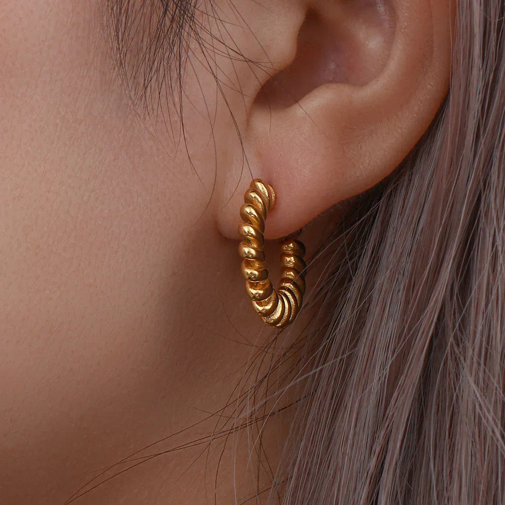 Gold-Plated Twisted Hoop Earrings for Women