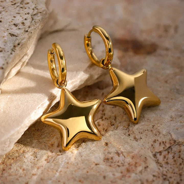 Gold-Plated Star-Shaped Hoop Earrings