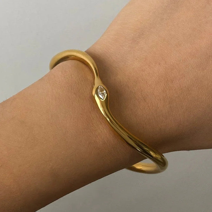 Gold-Plated Cubic Zirconia Minimalist Bangle Bracelet for Women