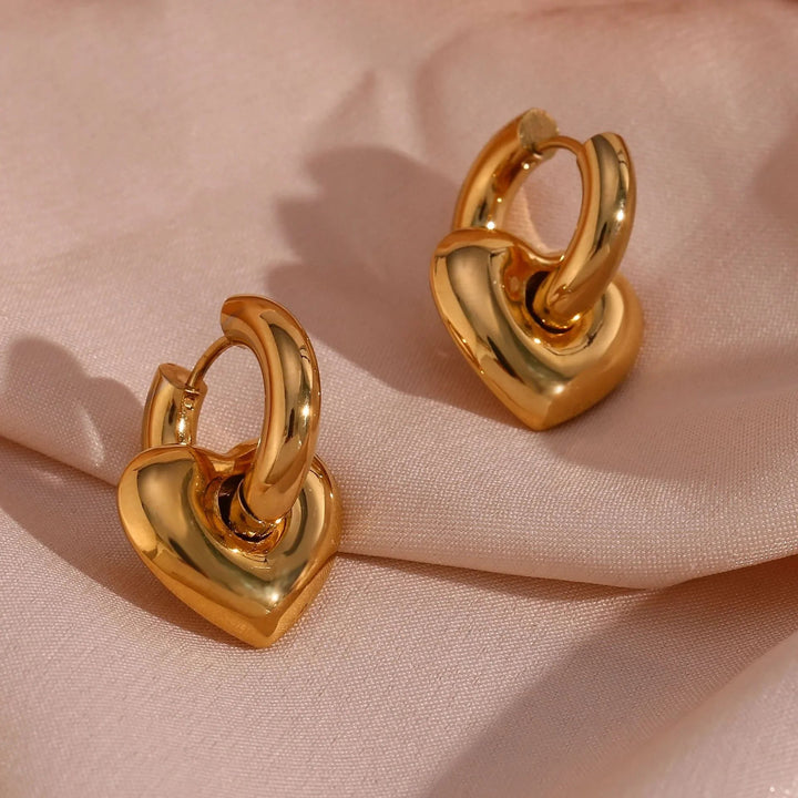 Gold-Plated Heart Drop Hoop Earrings for Women
