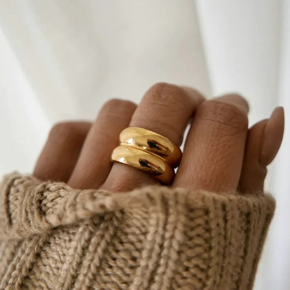 Gold-Plated Double Band Statement Ring for Women