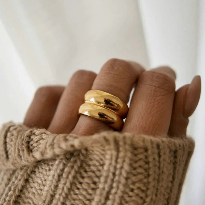 Gold-Plated Double Band Statement Ring for Women