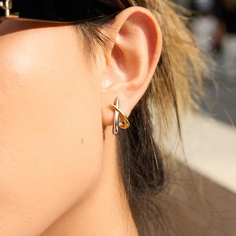 Two-Tone Crisscross Stud Earrings for Women