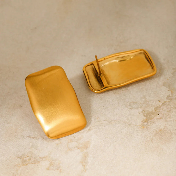 Gold-Plated Rectangular Earrings and Waterproof