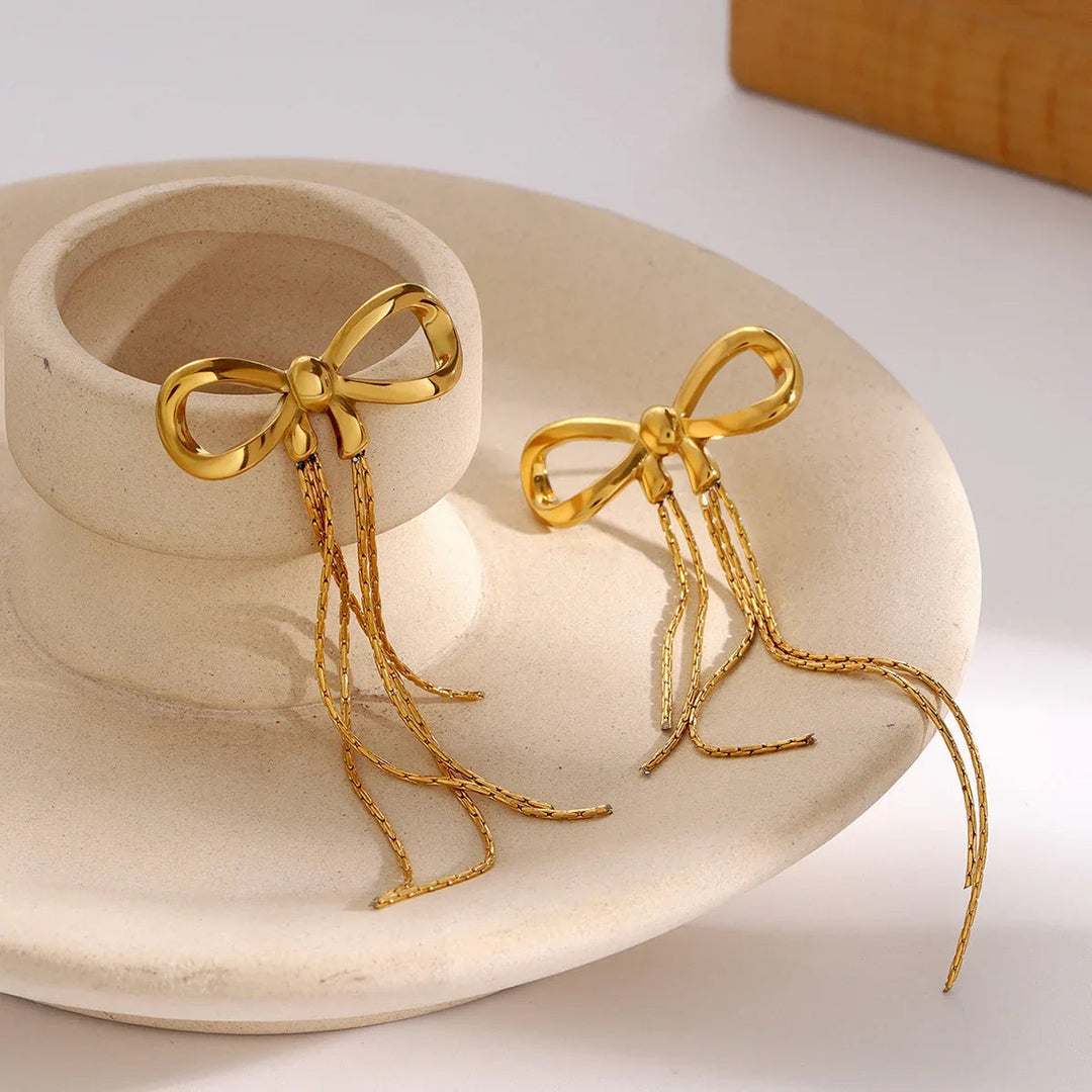 Gold-Plated Stainless Steel Bow Earrings