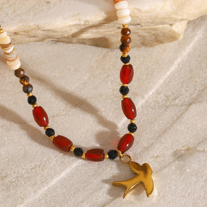 Gold-Plated Glass Stone Beaded Necklace