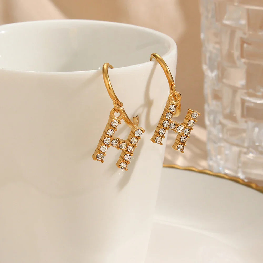 Gold-Plated Initial Letter Earrings with Diamond Simulants