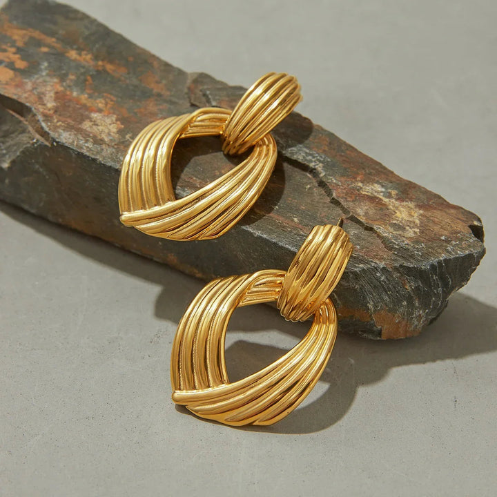 Gold Plated Stainless Steel Statement Drop Earrings for Women