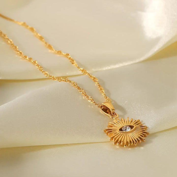 Gold-Plated CZ Sun Pendant Necklace for Women