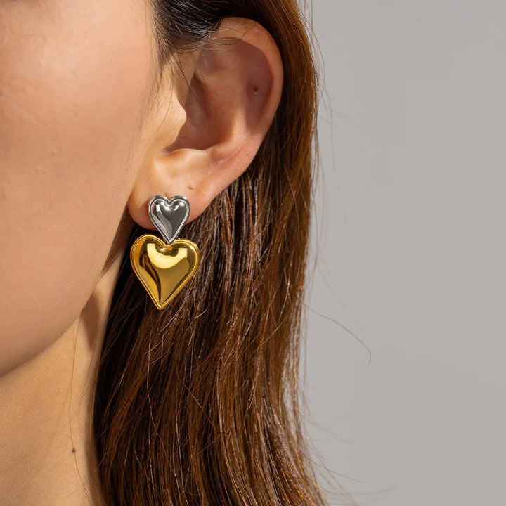 Gold Silver Two-Tone Heart Earrings with Stainless Steel