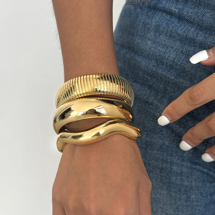 Gold Plated Stainless Steel Chunky Bangle Set