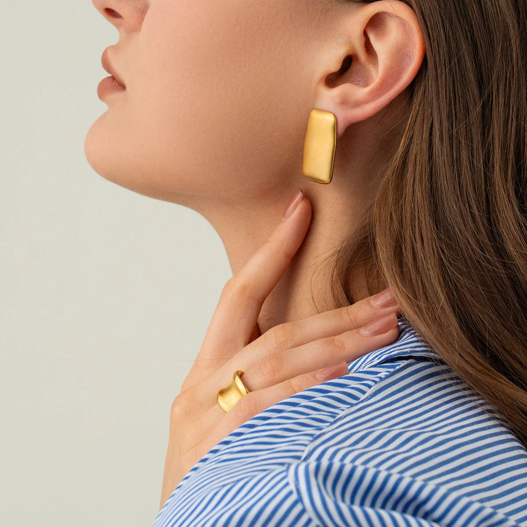 Gold-Plated Rectangular Earrings and Waterproof