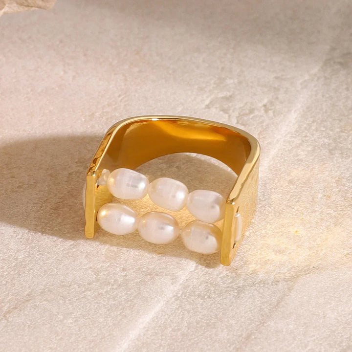 Gold-Plated Faux Pearl Statement Ring for Women