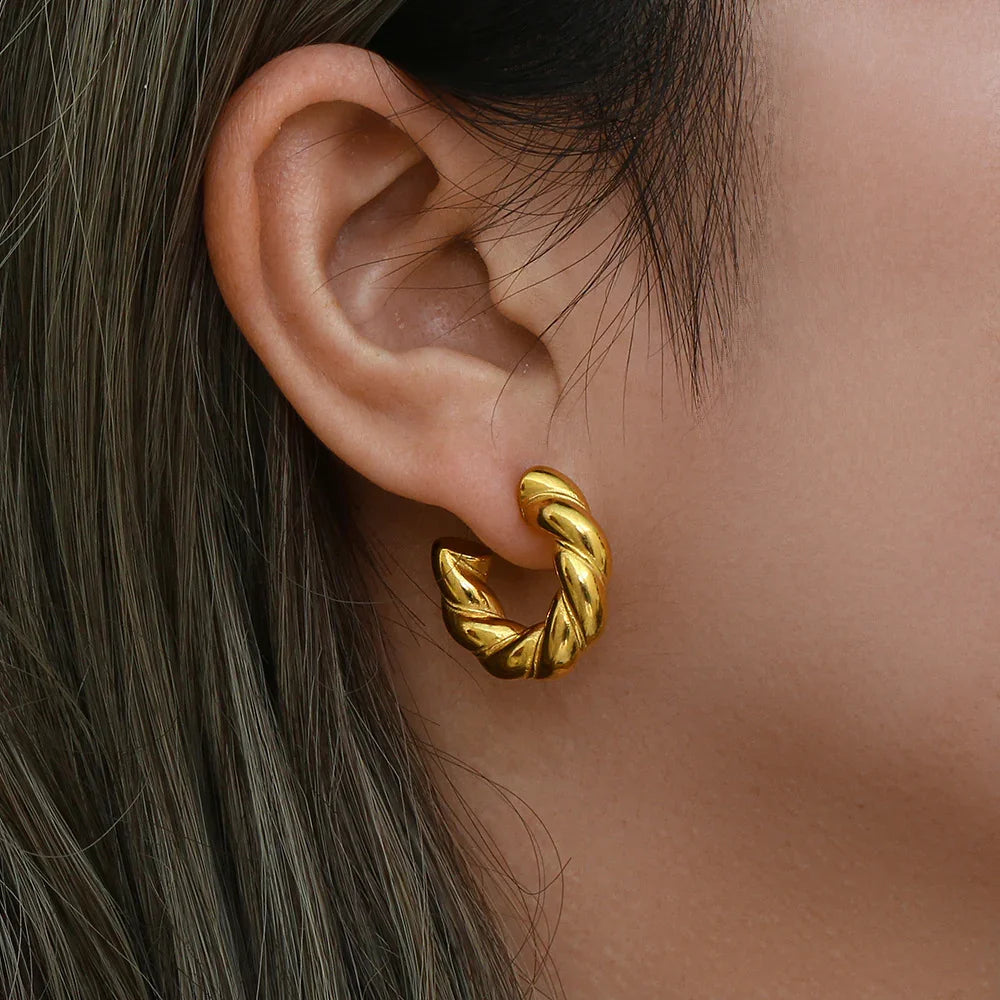 Gold-Plated Twisted Hoop Earrings for Women