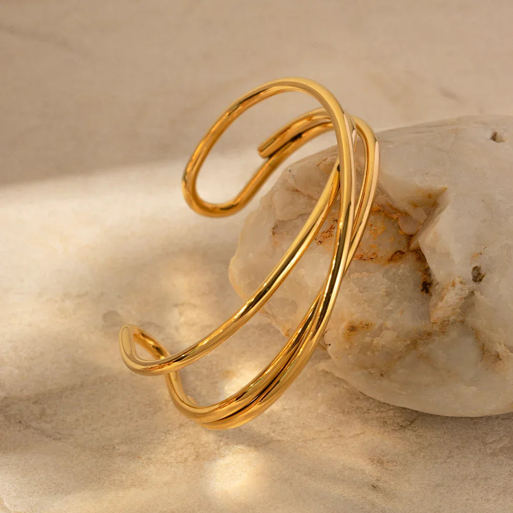 Gold-Plated Cuff Bracelet with Intertwining Bands