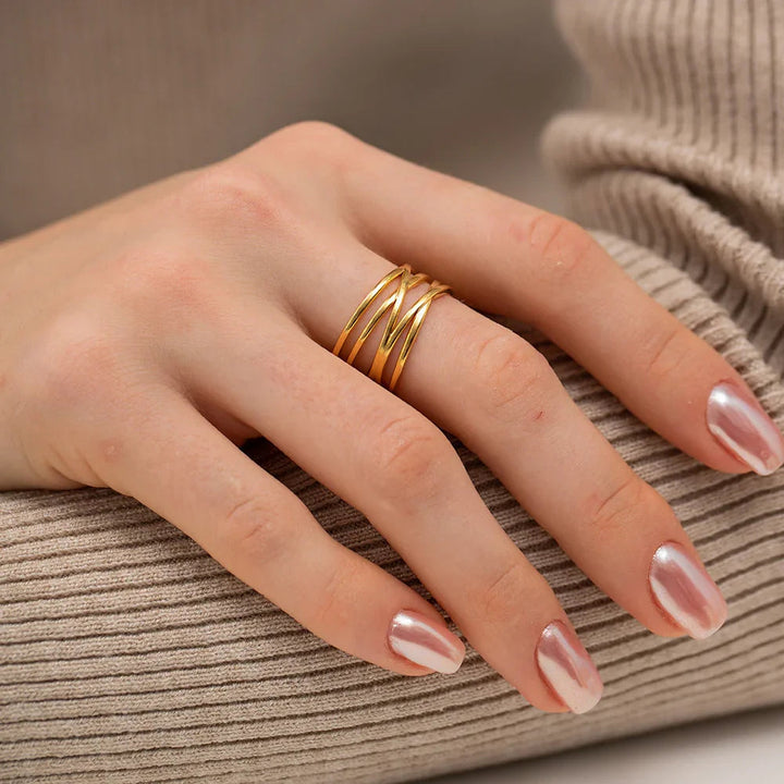 Gold-Plated Layered Ring with Textured Design