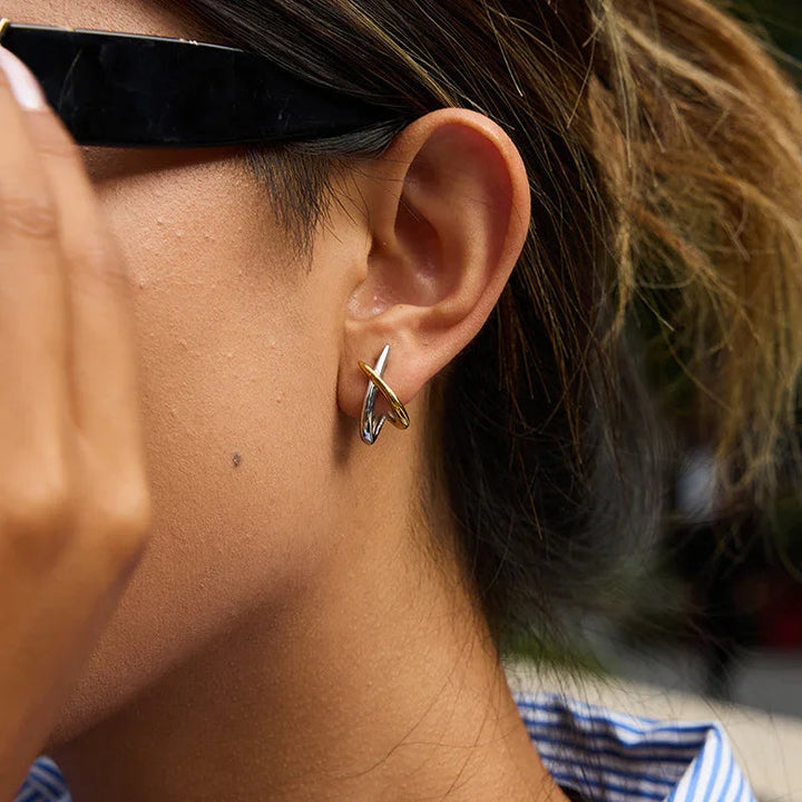 Two-Tone Crisscross Stud Earrings for Women