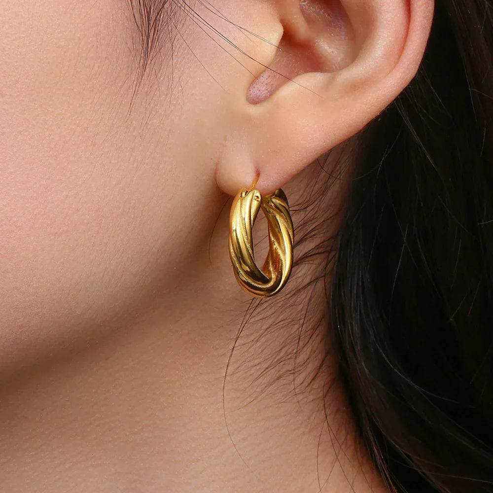 Gold-Plated Twisted Hoop Earrings for Women