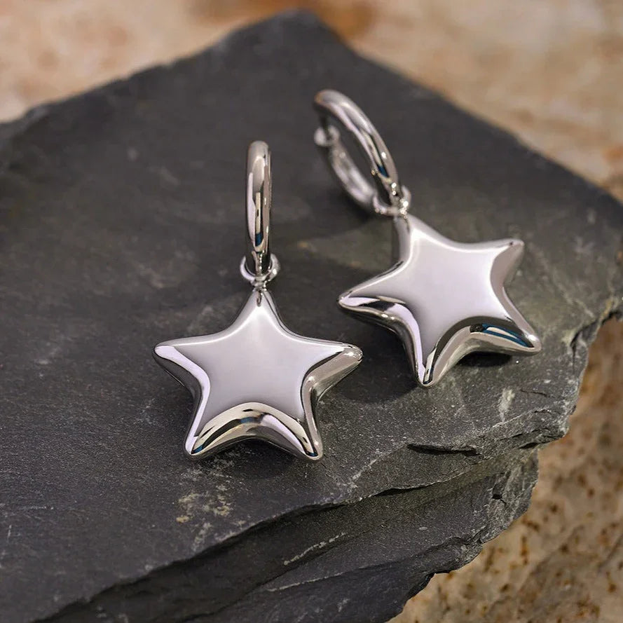 Gold-Plated Star-Shaped Hoop Earrings