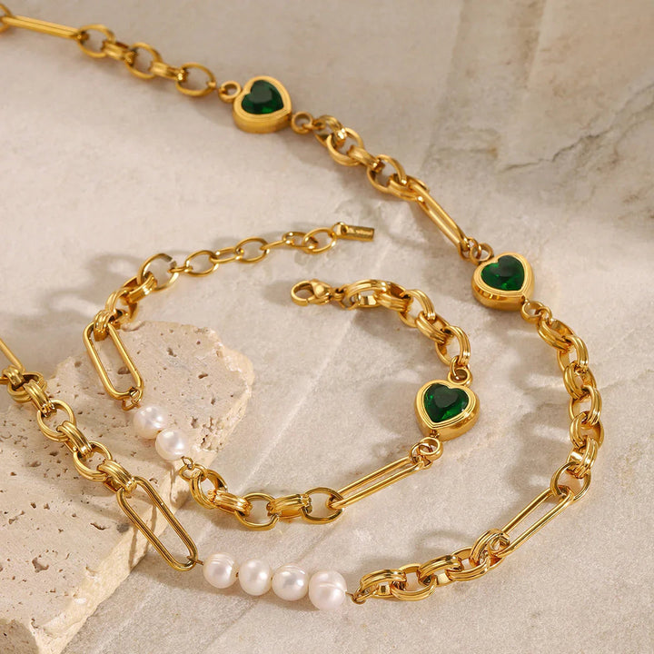 Gold-Plated Crystal Faux Pearl 2-Piece Set