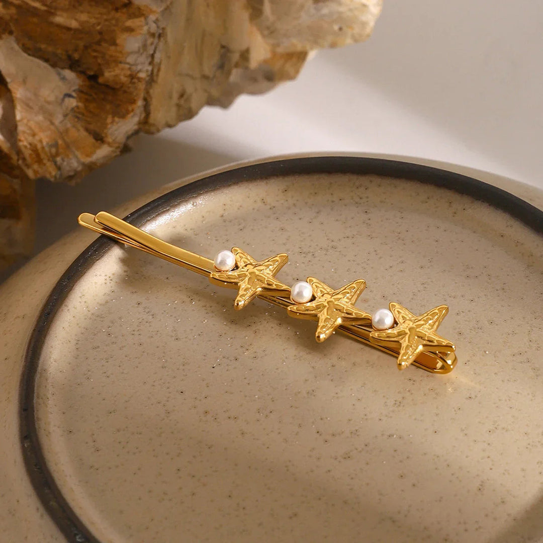 Gold-Plated Starfish-Faux Pearl French Pin